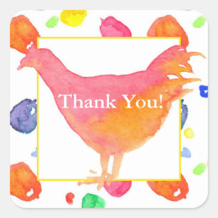 Watercolor Chicken Thank You Square Sticker