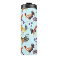 Watercolor Chickens Eggs Barnyard Hens Purple Blue