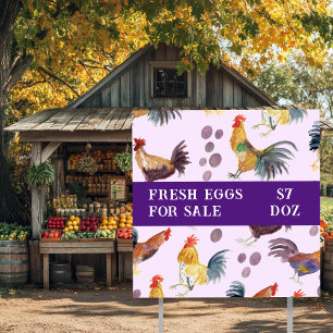 Watercolor Chickens & Eggs for Sale CUSTOM Purple Garden Sign