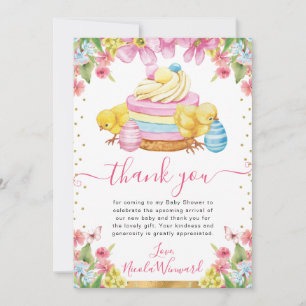 Watercolor Chicks Cake Spring Easter Baby Shower Thank You Card