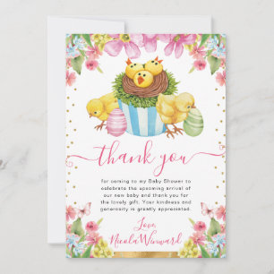 Watercolor Chicks Cake Spring Easter Baby Shower Thank You Card