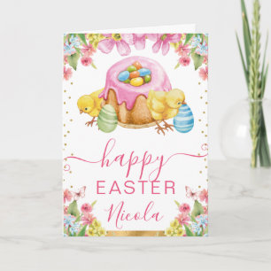 Watercolor Chicks Cake Spring Happy Easter Card