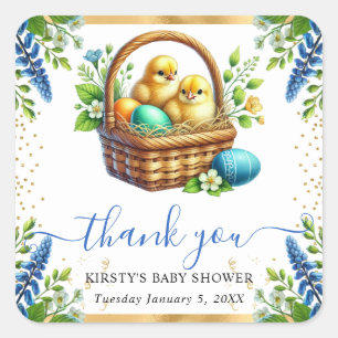 Watercolor Chicks Spring Flowers Baby Shower Square Sticker