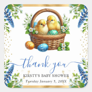Watercolor Chicks Spring Flowers Baby Shower Square Sticker