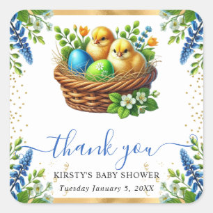 Watercolor Chicks Spring Flowers Baby Shower Square Sticker