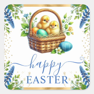 Watercolor Chicks Spring Flowers Happy Easter Square Sticker