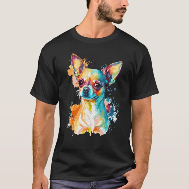 Watercolor Chihuahua Cute Colorful Pet Dog T-Shirt (Front)