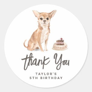Watercolor Chihuahua Dog Birthday Thank You Classic Round Sticker