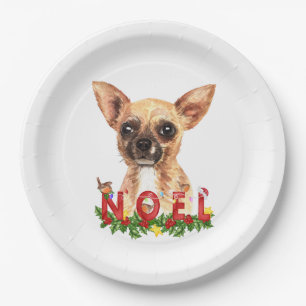 Watercolor Chihuahua Noel Christmas  Paper Plate
