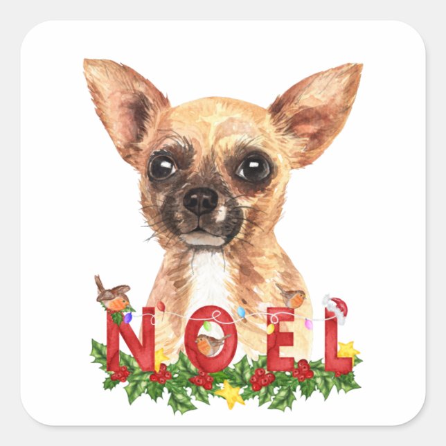 Watercolor Chihuahua Noel Christmas   Square Sticker (Front)
