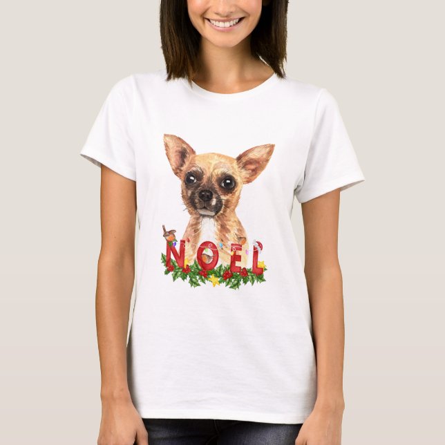 Watercolor Chihuahua Noel Christmas  T-Shirt (Front)