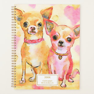 Watercolor Chihuahuas In Love Cute Pink Dogs Planner