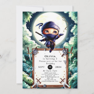 Watercolor Children Ninja Birthday Invitation