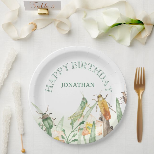 Watercolor Child's Bug Insect Birthday Paper Plate (Wedding)