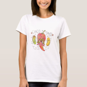 Watercolor Chilli Pepper, Beans, Cinco de Mayo T-Shirt