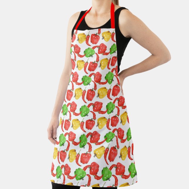 Watercolor Chilli Peppers Pattern  Apron (Insitu)