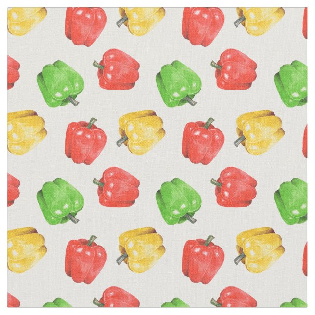 Watercolor Chilli Peppers Pattern  Fabric (Close Up)