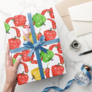 Watercolor Chilli Peppers Pattern Wrapping Paper