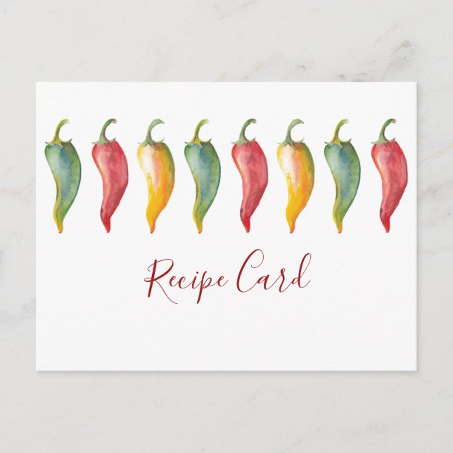 Watercolor Chilli Peppers Recipe Card (Front)