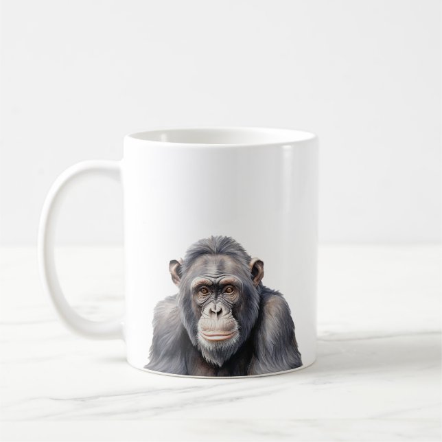 Watercolor chimpanzee monkey painting art coffee mug (Left)