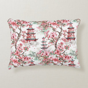 Watercolor Chinese Pagoda - Cherry Blossoms (10) Decorative Cushion