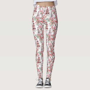 Watercolor Chinese Pagoda - Cherry Blossoms (10) Leggings