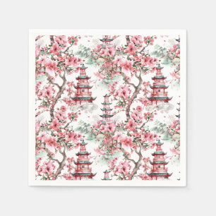 Watercolor Chinese Pagoda - Cherry Blossoms (10) Napkin