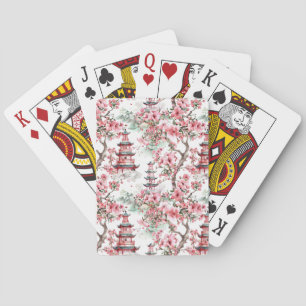 Watercolor Chinese Pagoda - Cherry Blossoms (10) Playing Cards