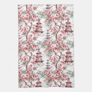 Watercolor Chinese Pagoda - Cherry Blossoms (10) Tea Towel