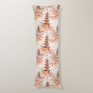 Watercolor Chinese Pagoda with Cherry Blossoms (1) Body Cushion