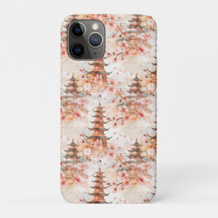 Watercolor Chinese Pagoda with Cherry Blossoms (1) iPhone 11 Pro Case