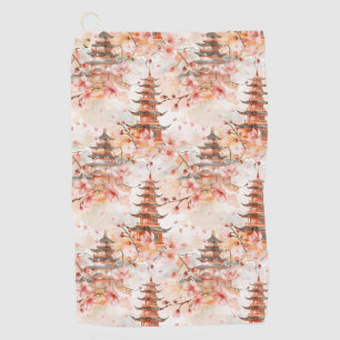Watercolor Chinese Pagoda with Cherry Blossoms (1) Golf Towel