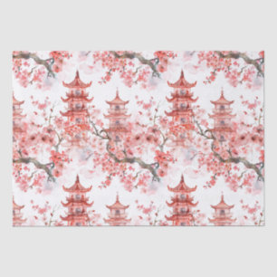 Watercolor Chinese Pagoda with Cherry Blossoms (3) Tissue Paper