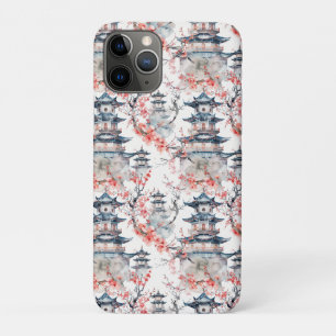 Watercolor Chinese Pagoda with Cherry Blossoms (4) iPhone 11 Pro Case
