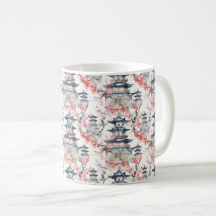 Watercolor Chinese Pagoda with Cherry Blossoms (4) Coffee Mug