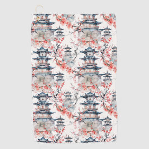 Watercolor Chinese Pagoda with Cherry Blossoms (4) Golf Towel