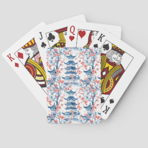 Watercolor Chinese Pagoda with Cherry Blossoms (5) Playing Cards