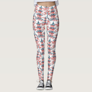Watercolor Chinese Pagoda with Cherry Blossoms (6) Leggings