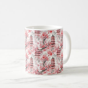 Watercolor Chinese Pagoda with Cherry Blossoms (9) Coffee Mug