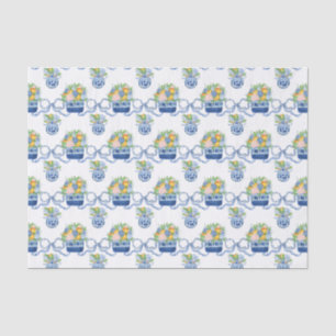 Watercolor Chinoiserie Blue Bows & Mandarins Tissue Paper