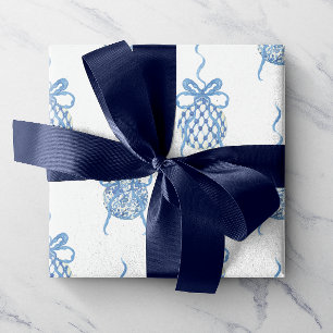 Watercolor Chinoiserie Blue Christmas Ornaments Wrapping Paper