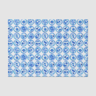 Watercolor Chinoiserie Blue Plates Pattern Tissue Paper