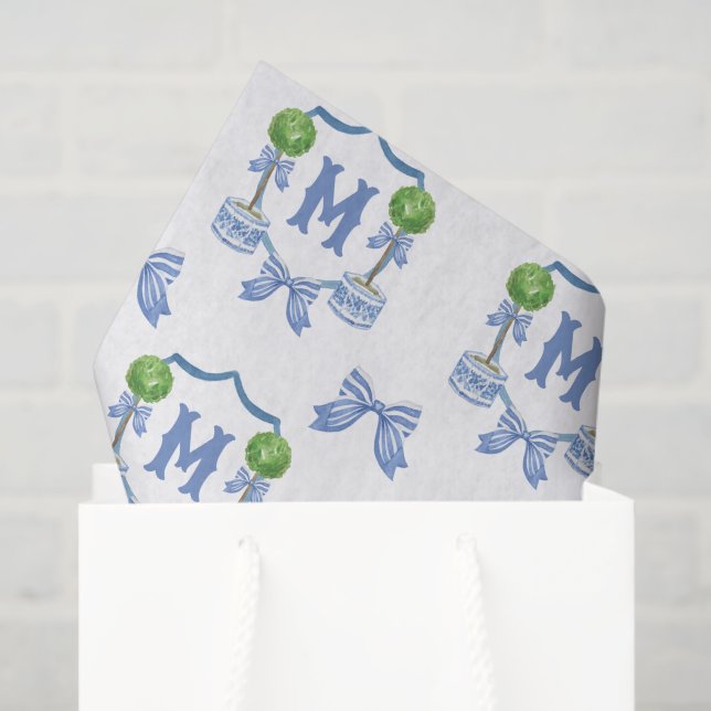 Watercolor Chinoiserie Blue Topiary Monogram Crest Tissue Paper (Gift Bag)