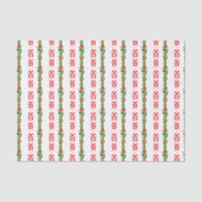 Watercolor Chinoiserie Bow Garland Christmas Tissue Paper (Front)