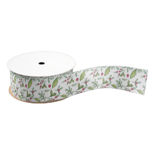 Watercolor Chinoiserie Christmas Mistletoe Grosgrain Ribbon