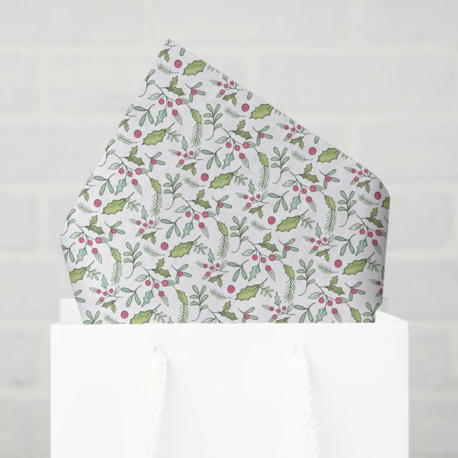 Watercolor Chinoiserie Christmas Mistletoe Tissue Paper (Gift Bag)