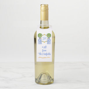 Watercolor Chinoiserie Citrus Topiary Monogram Bottle Tag