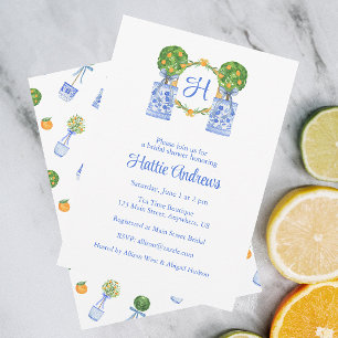 Watercolor Chinoiserie Citrus Topiary Monogram Invitation