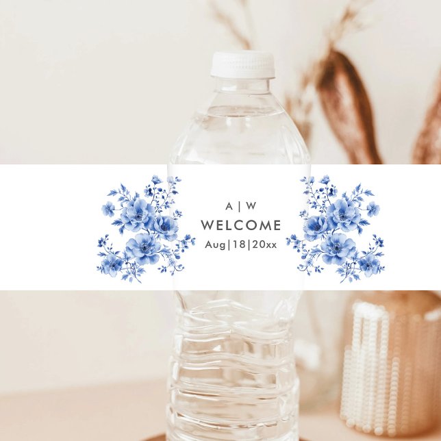 Watercolor Chinoiserie floral Water Bottle Label (Creator Uploaded)