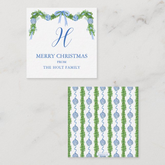 Watercolor Chinoiserie Garland Christmas Enclosure Card (Front/Back)